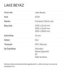 Lake Beyaz D129 Compact Panel Lam
