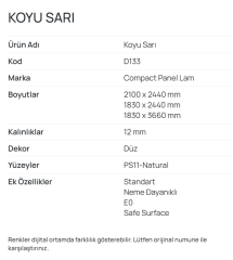 Koyu Sarı D133 Compact Panel Lam