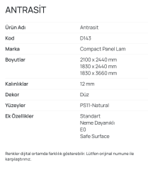 Antrasit D143 Compact Panel Lam